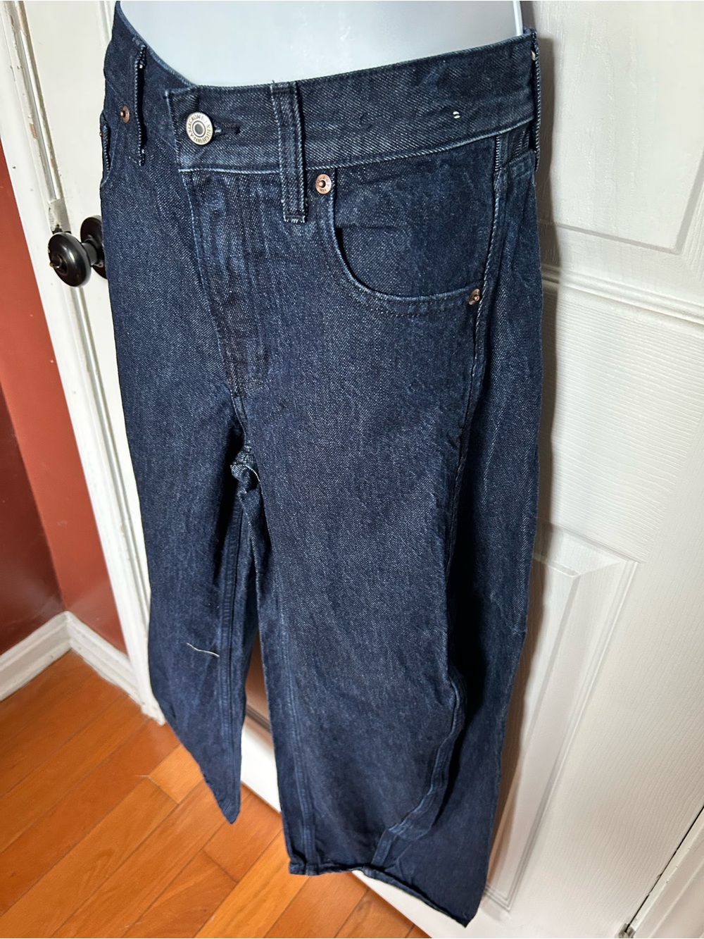 Abercrombie & Fitch Curve Love The Ultra Barrel Mid Rise Navy Blue Size 25 Short - Picture 8 of 9